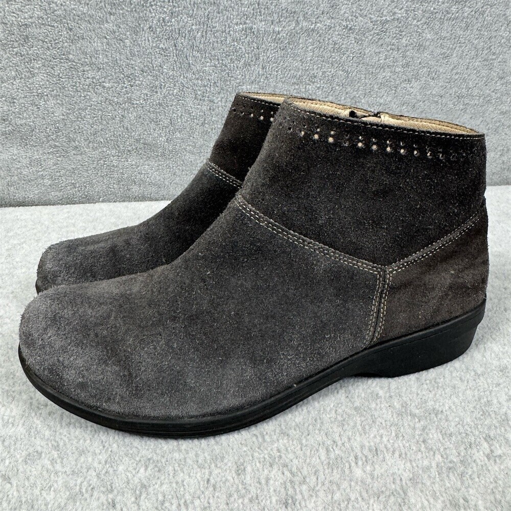 Spenco Women's Size 9.5 Ankle Booties Gray Suede Side Zip Comfort